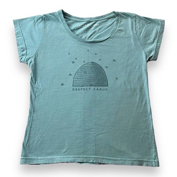 Green Label Top Womens Medium Blue Slim Fit Organic Cotton Respect Labor T-Shirt - Picture 5 of 11